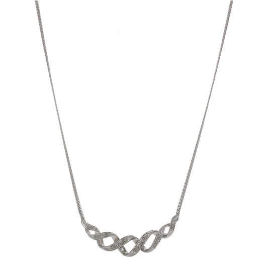 9ct White Gold 0.05ct Diamond Fancy Necklace 14"