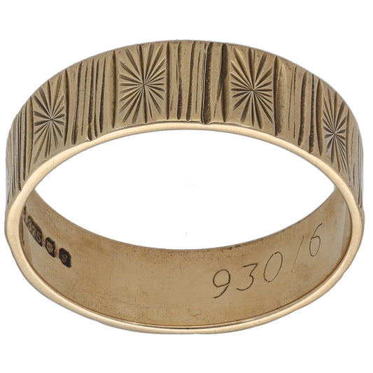 9ct Gold Patterned Wedding Ring Size Q