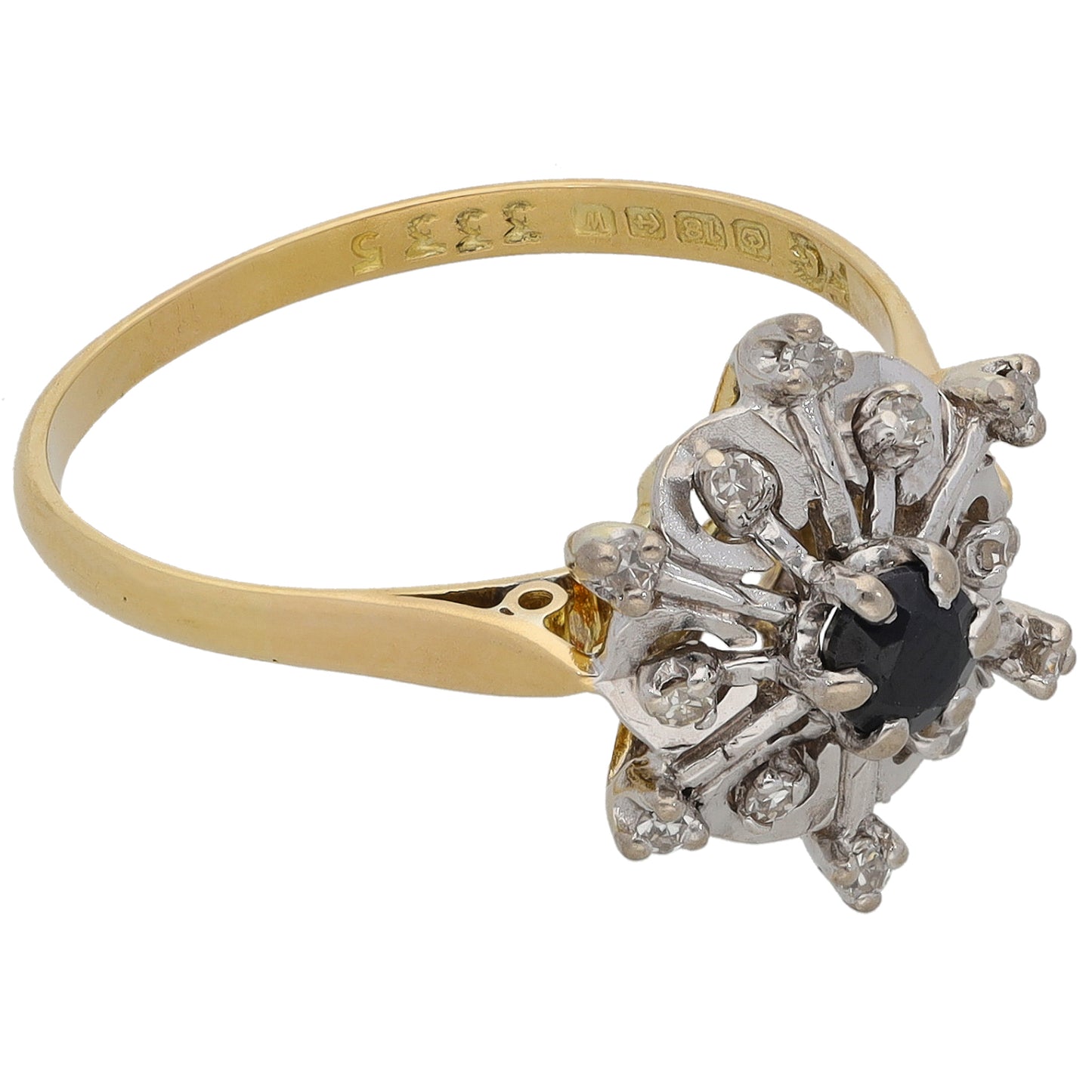 18ct Gold 0.06ct Diamond & Sapphire Dress/Cocktail Ring Size P