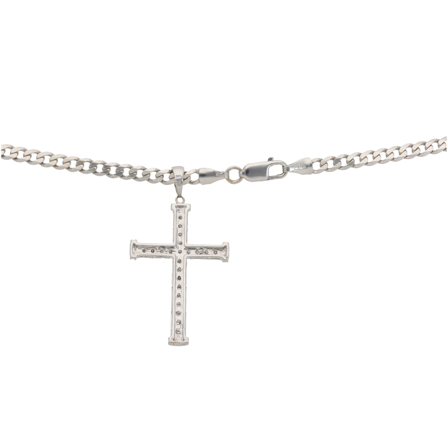 9ct White Gold 0.22ct Diamond Cross Pendant With Chain