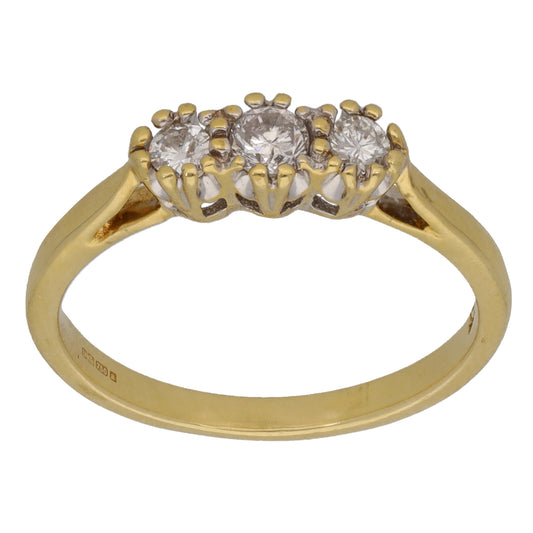 18ct Gold 0.25ct Diamond Trilogy Ring Size L