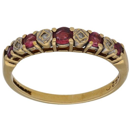 9ct Gold 0.02ct Diamond & Ruby Half Eternity Ring Size K