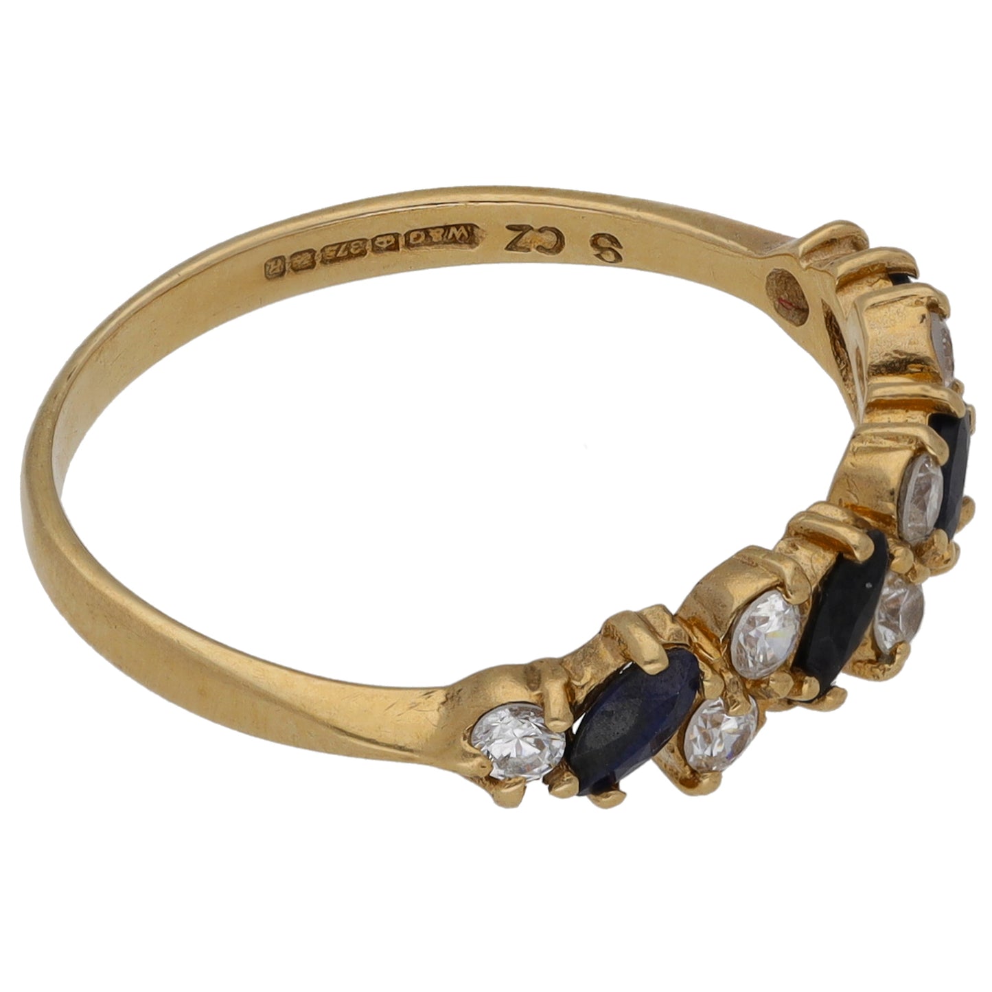 9ct Gold Sapphire & Cubic Zirconia Half Eternity Ring Size O