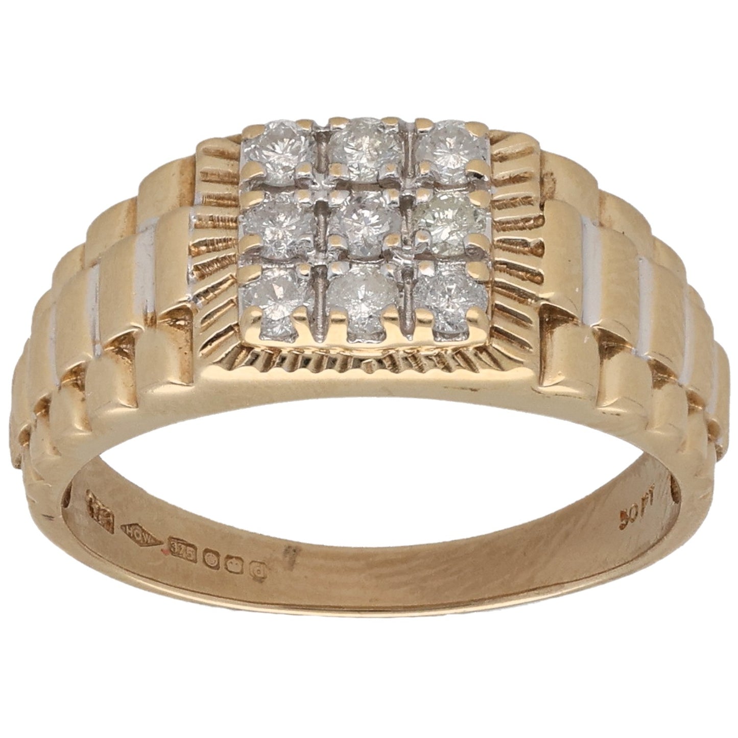9ct Gold 0.45ct Diamond Patterned Signet Ring Size V