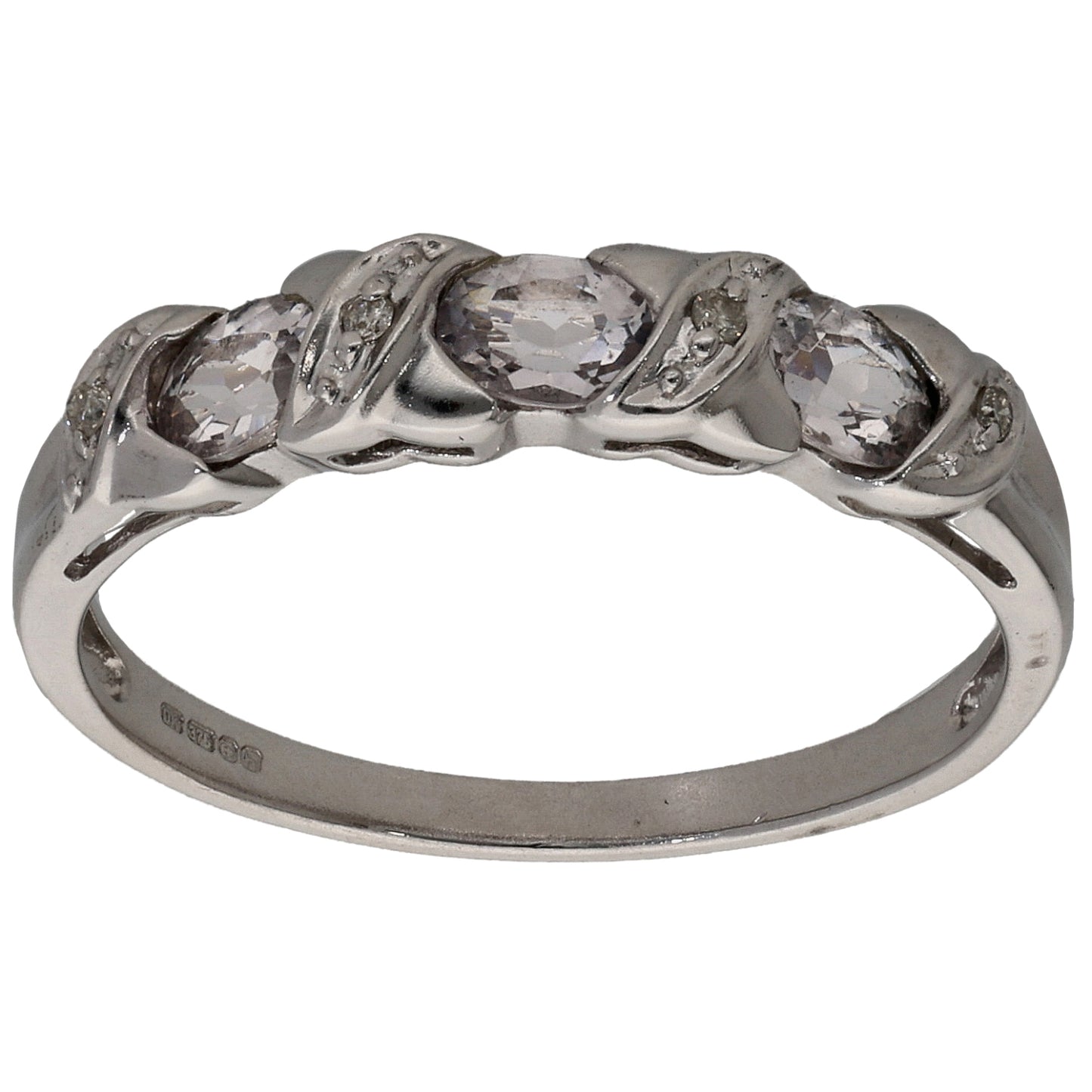 9ct White Gold 0.02ct Diamond & Aquamarine Half Eternity Ring Size N