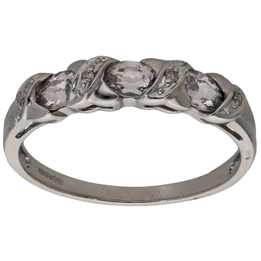 9ct White Gold 0.02ct Diamond & Aquamarine Half Eternity Ring Size N