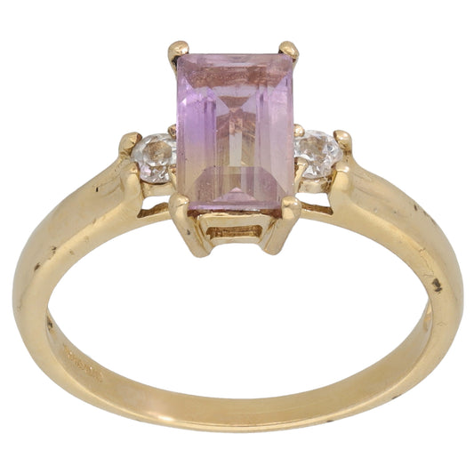 9ct Gold Ametrine & Quartz Trilogy Ring Size N