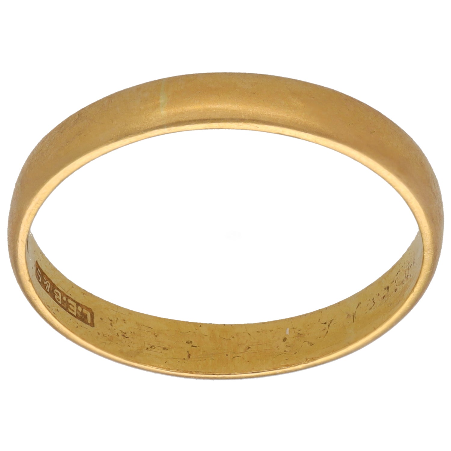 Plain 22ct gold wedding ring band with smooth outer profile
