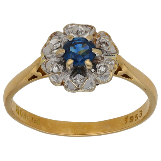 18ct Gold Sapphire & 0.03ct Diamond Dress/Cocktail Ring Size M