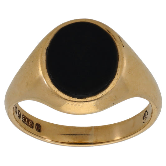 9ct Gold Onyx Single Stone Signet Ring Size P