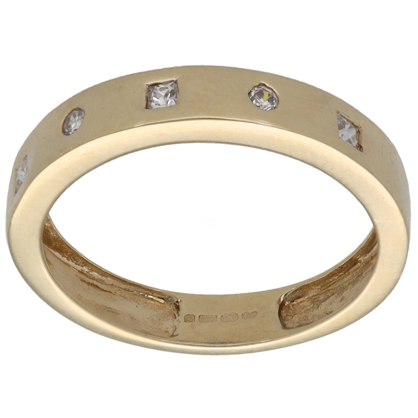 9ct gold CZ half eternity ring with clear stones, size L
