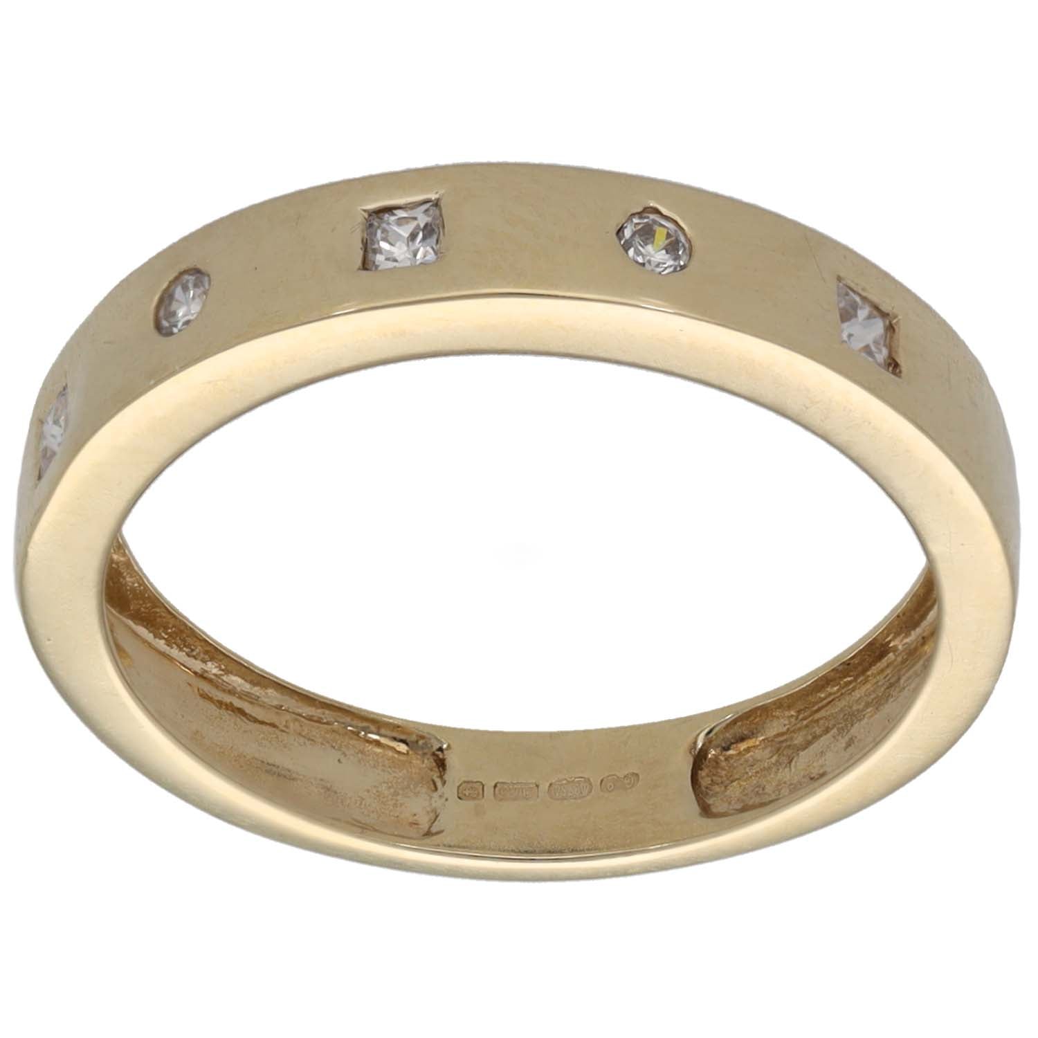 9ct gold CZ half eternity ring with clear stones, size L