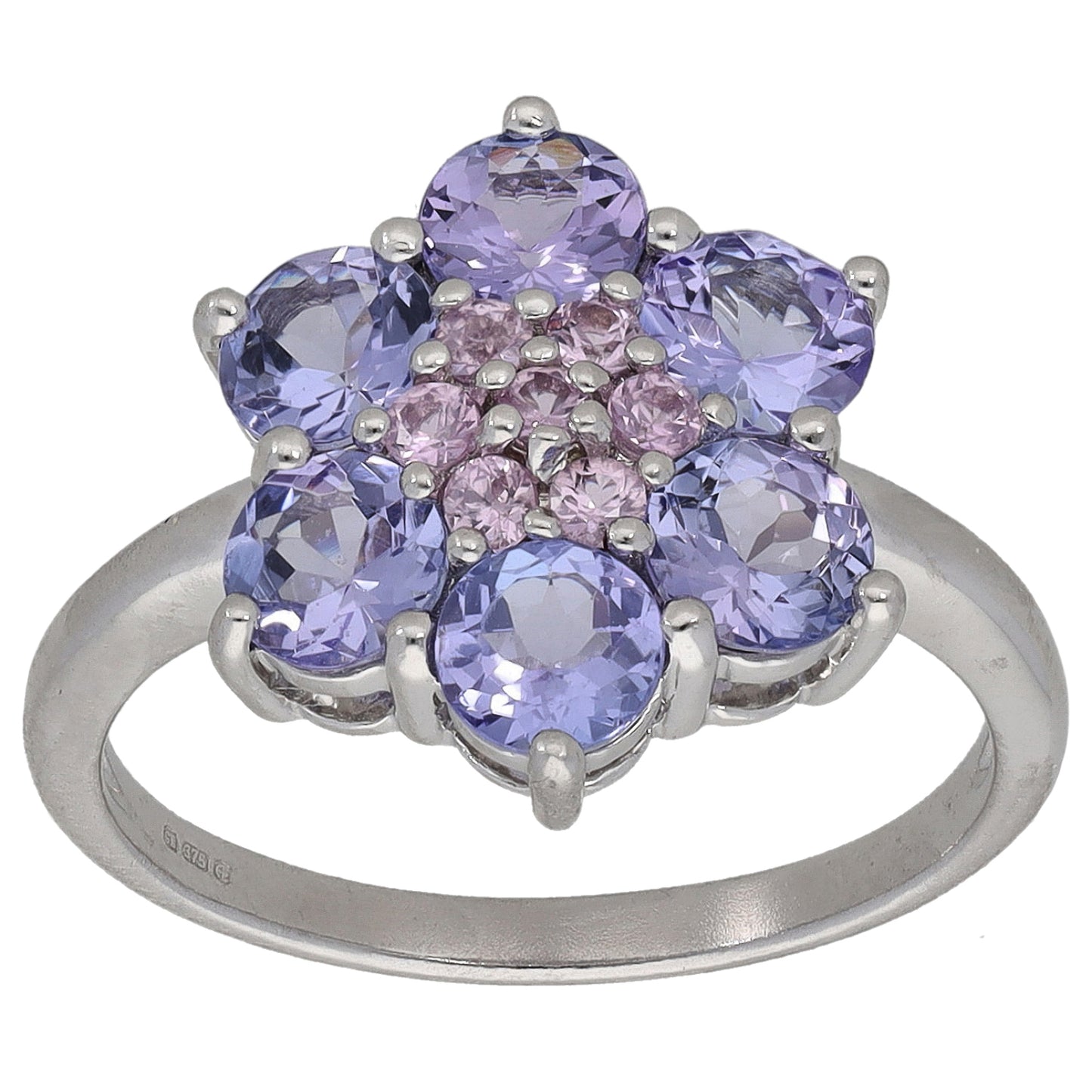 9ct White Gold Tanzanite & Sapphire Dress/Cocktail Ring Size N