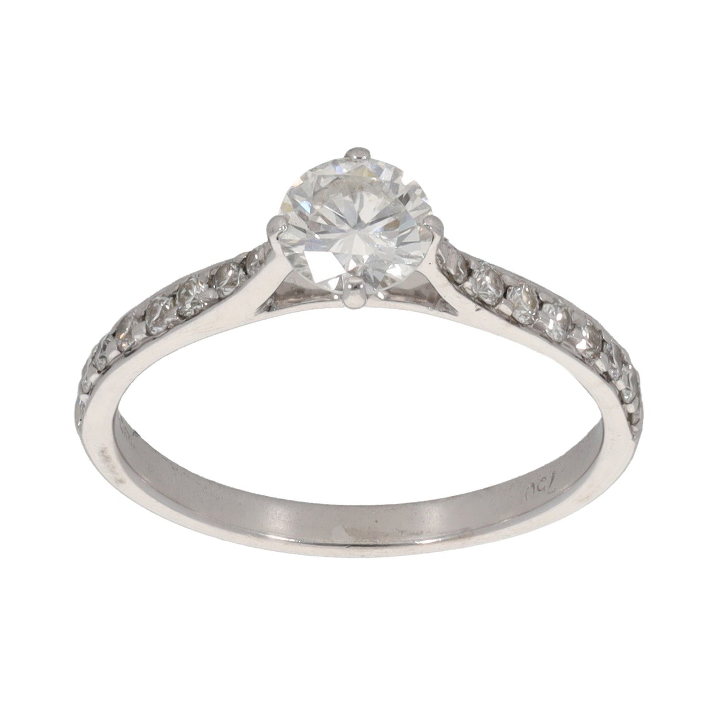 18ct White Gold 0.01ct Round Cut Diamond & 0.50ct Round Cut Diamond Ladies Solitaire Ring With Accent Stones Size L