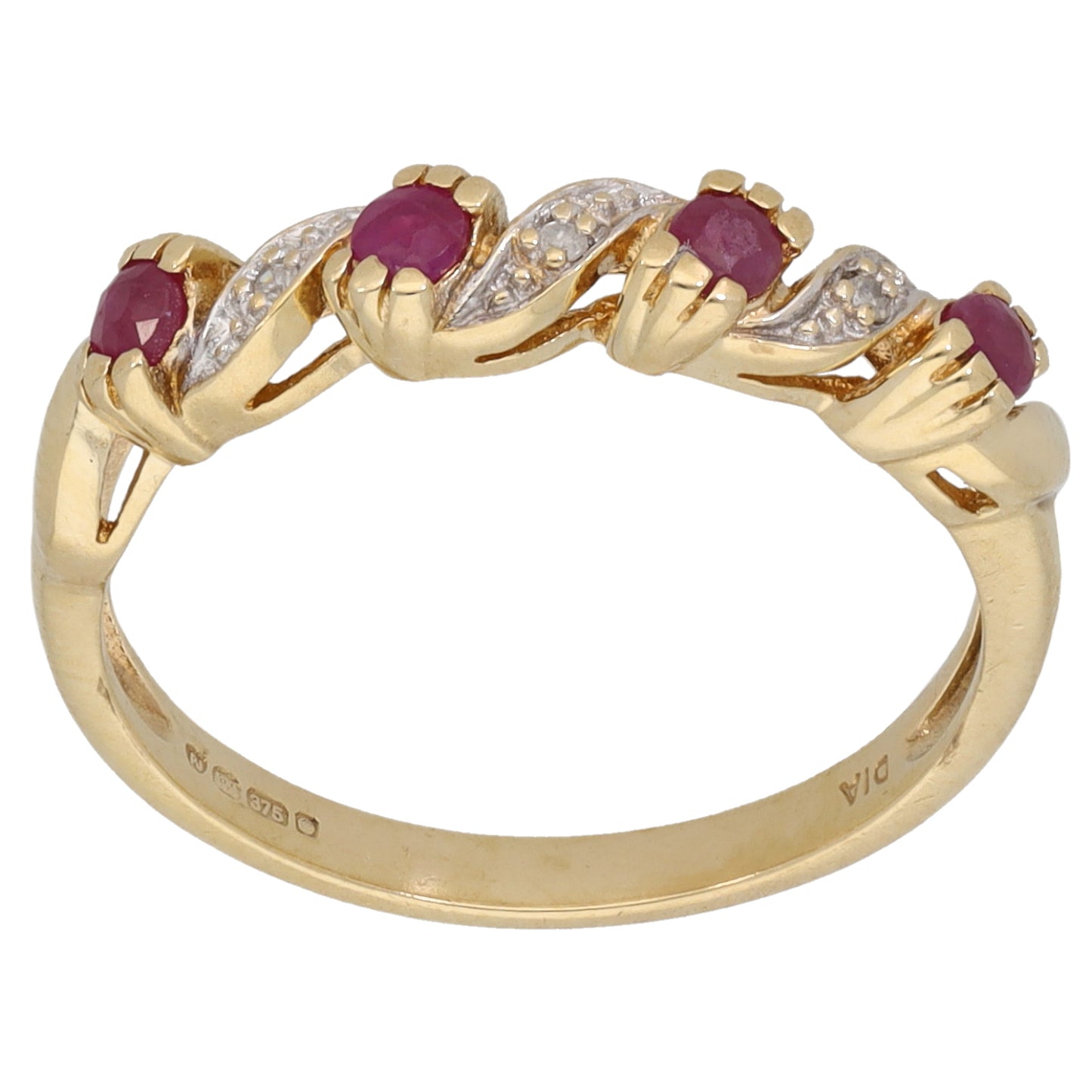 9ct Gold Ruby & 0.015ct Diamond Half Eternity Ring Size M