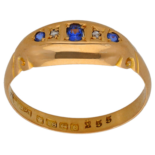 18ct Gold Sapphire & 0.01ct Diamond Stone A&V Set Ring Size Q