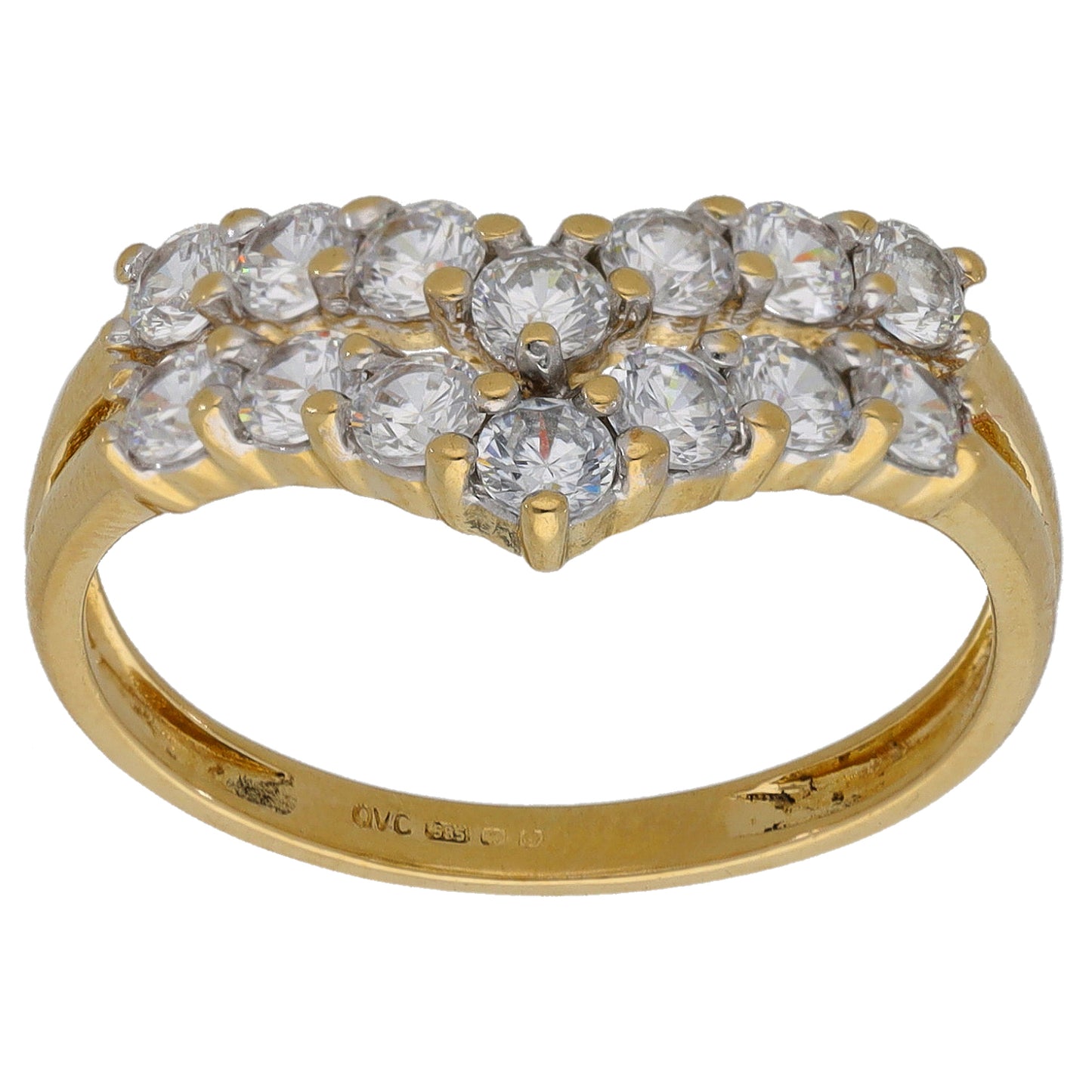 14ct Gold Cubic Zirconia Wishbone Ring Size Q