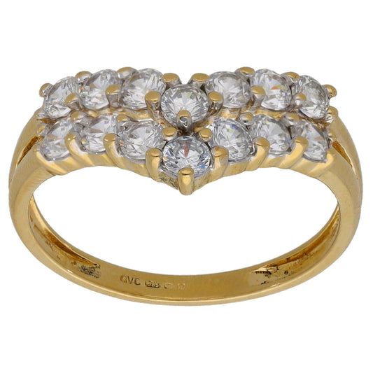 14ct Gold Cubic Zirconia Wishbone Ring Size Q