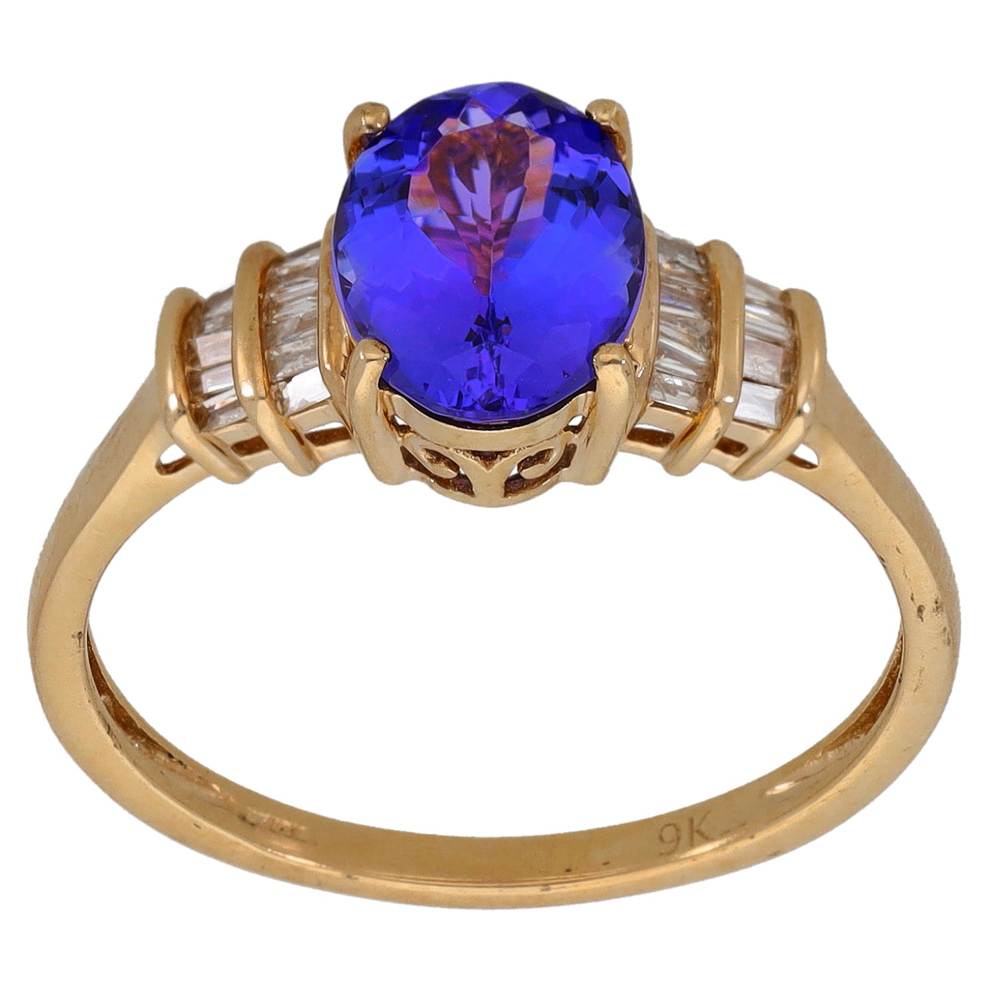 9ct Gold Tanzanite & 0.11ct Diamond Single Stone Ring With Accents Size Q