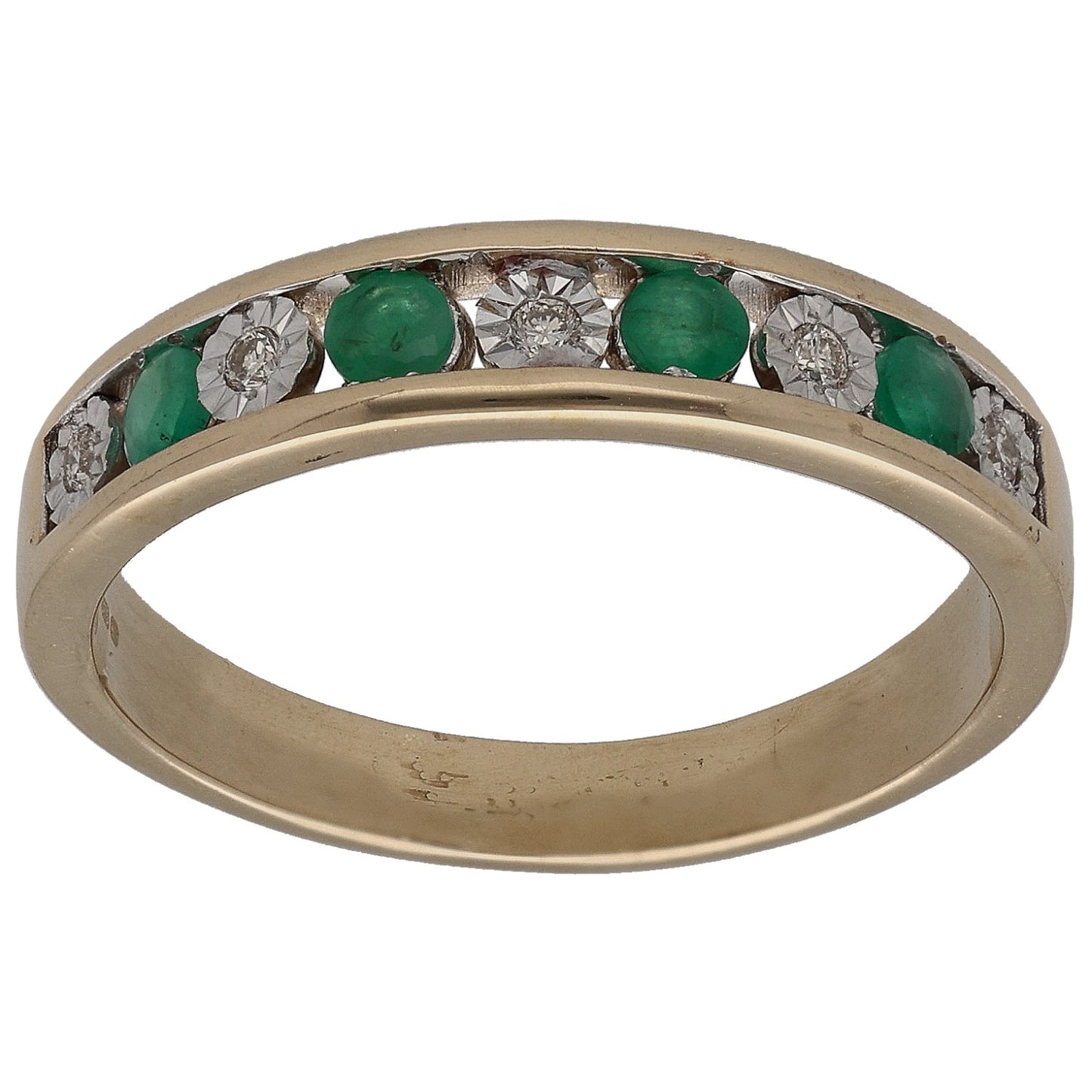 9ct Bicolour Gold 0.025ct Diamond & Emerald Half Eternity Ring Size Q