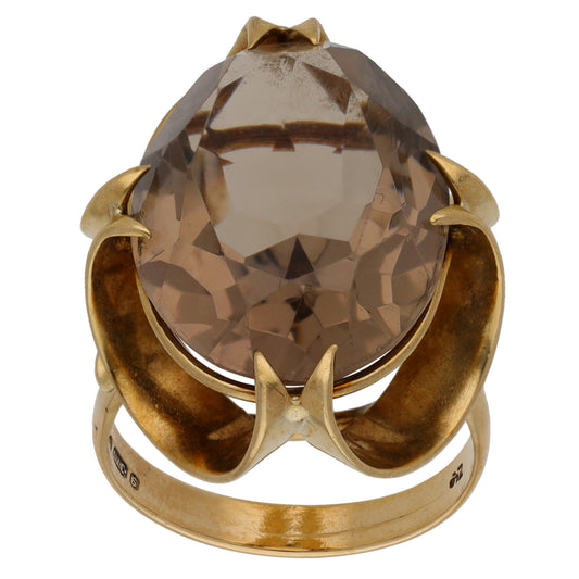 9ct Gold Smoky Quartz Single Stone Ring Size P