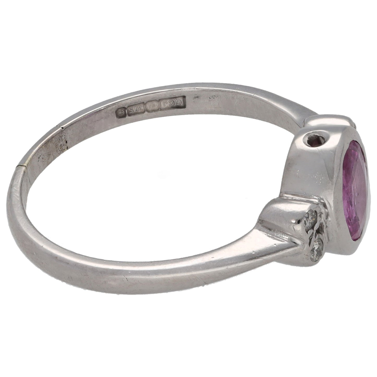 9ct White Gold Sapphire & 0.04ct Diamond Dress/Cocktail Ring Size P
