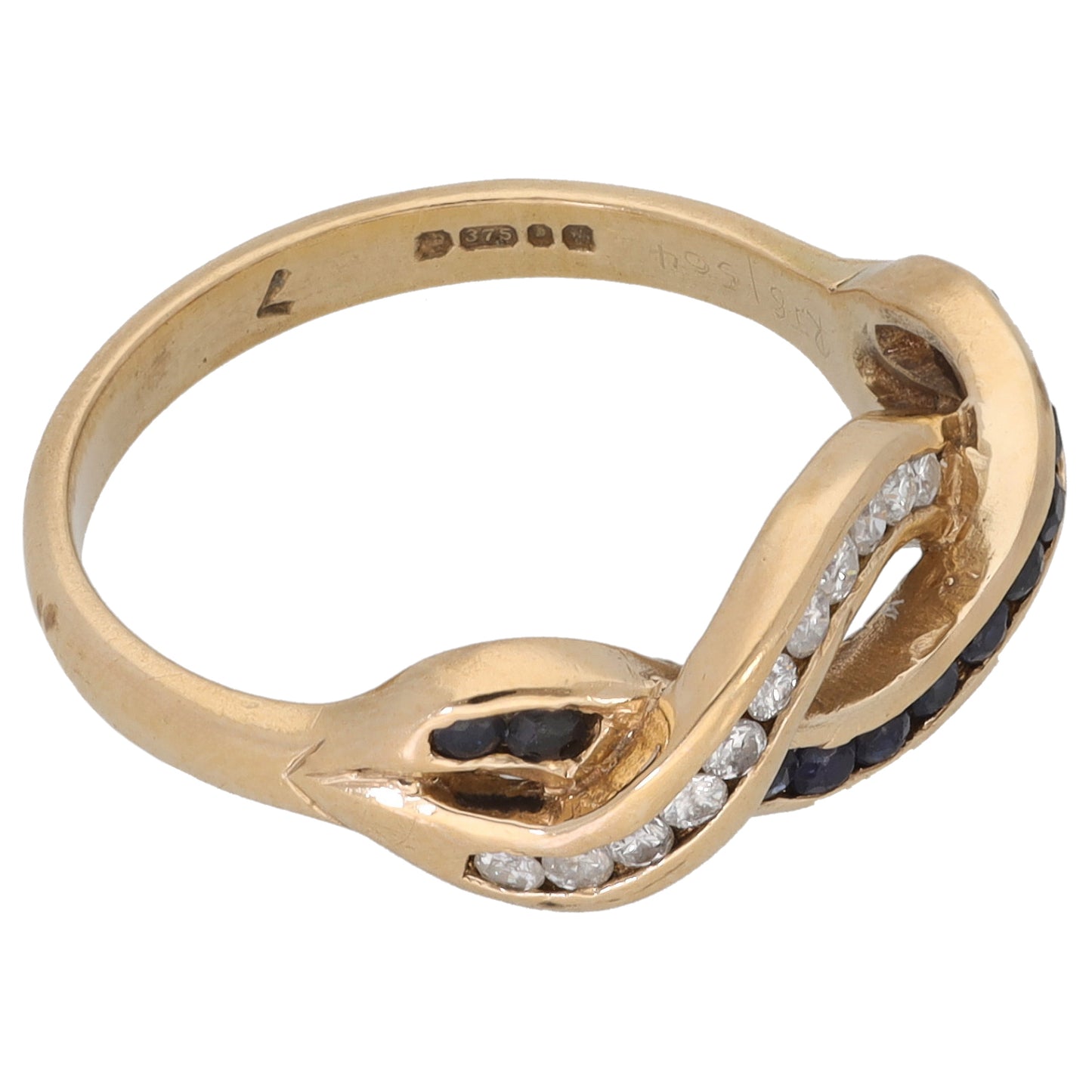 9ct Gold Sapphire & 0.13ct Diamond Dress/Cocktail Ring Size M