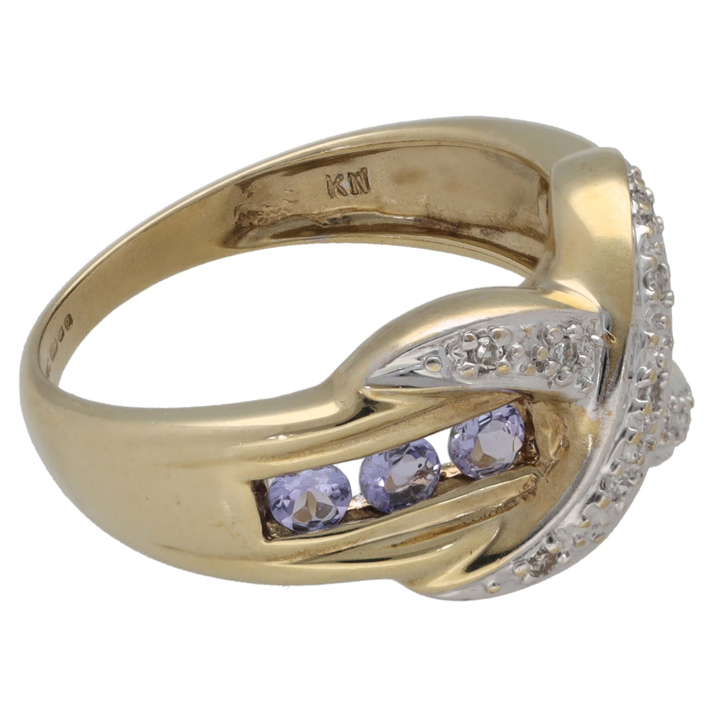9ct Gold Tanzanite & 0.045ct Diamond Dress/Cocktail Ring Size L