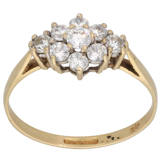 9ct Gold Cubic Zirconia Cluster Ring Size S