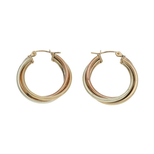 9ct Tri-Colour Gold Hoop Earrings