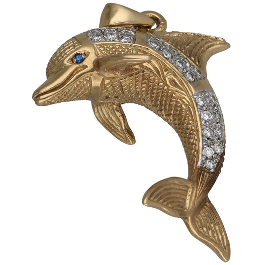 9ct Gold Imitation & Cubic Zirconia Dolphin Pendant