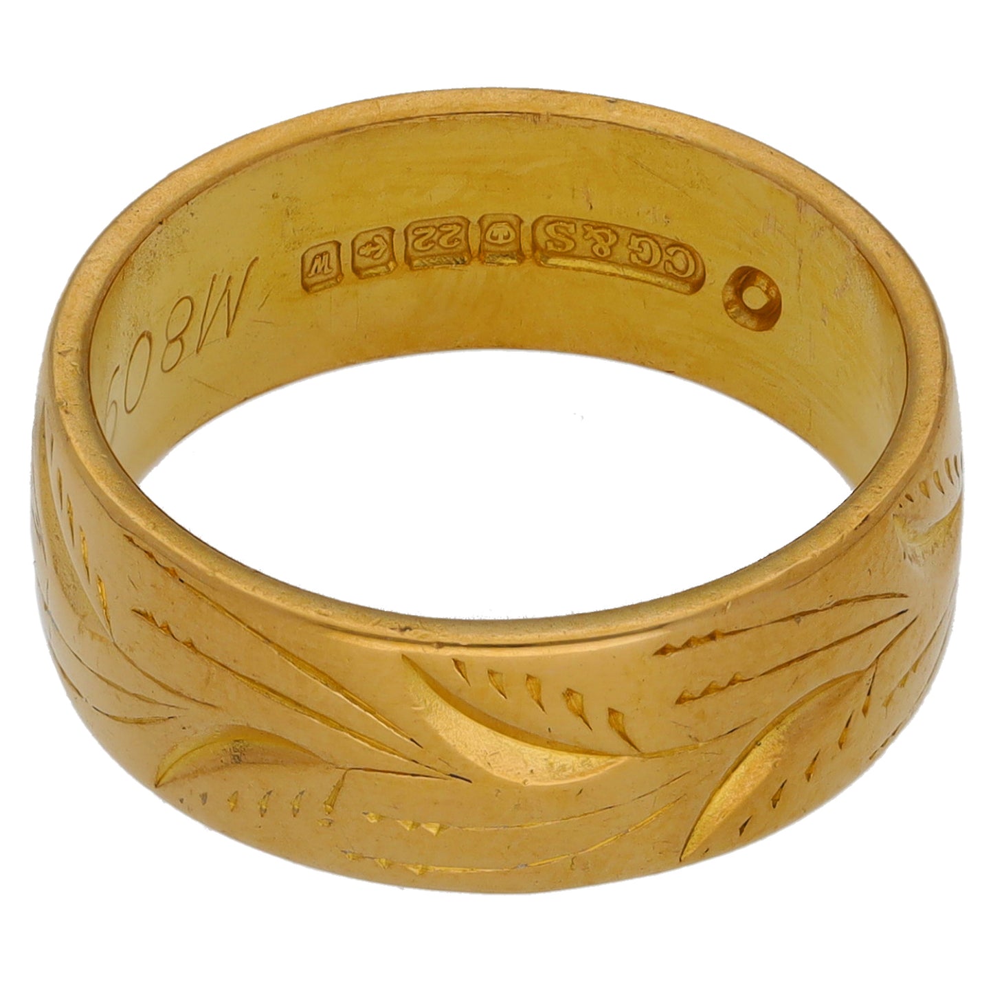 22ct Gold Patterned Wedding Ring Size N
