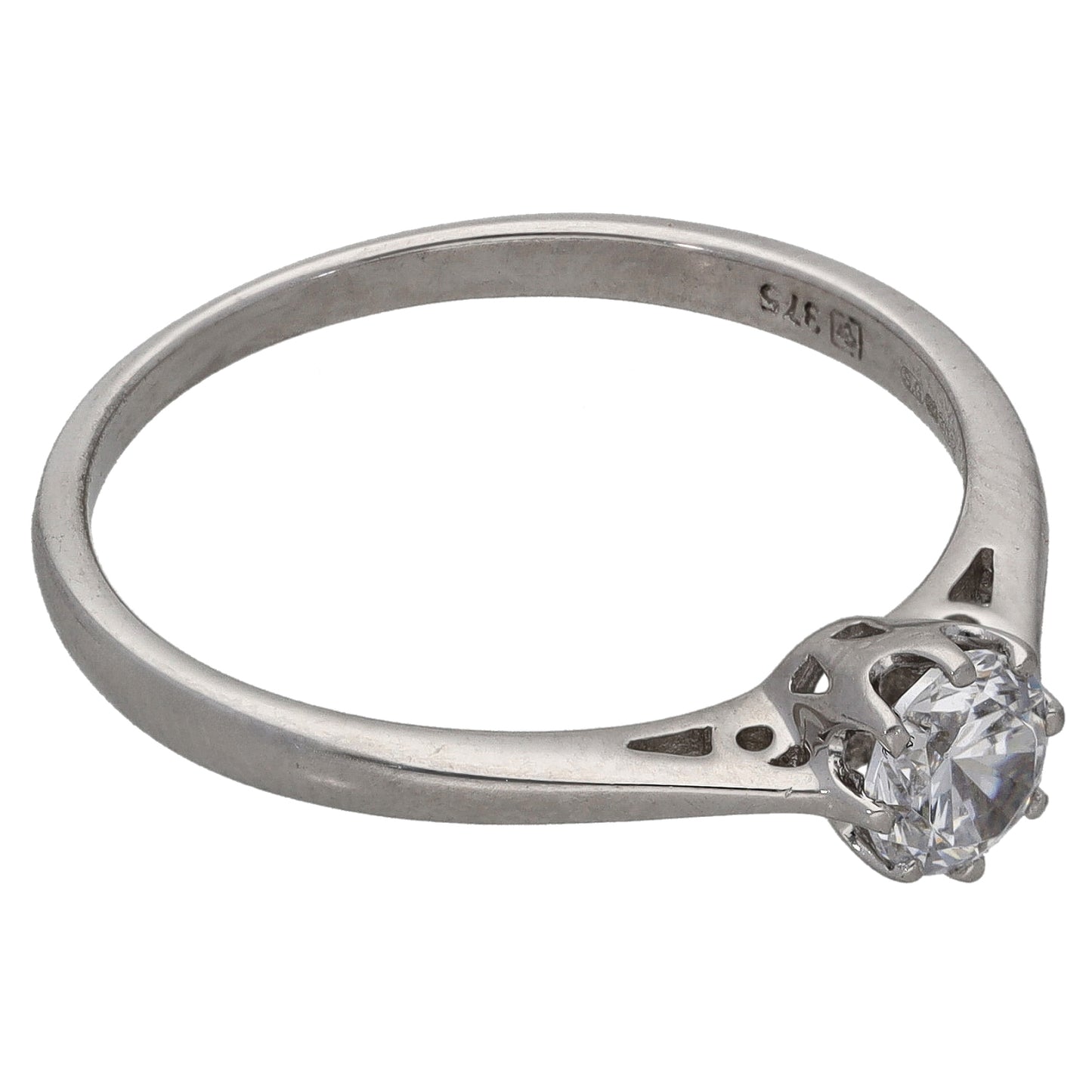 9ct White Gold Cubic Zirconia Single Stone Ring Size R
