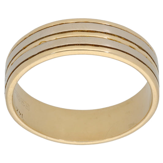 14ct Bicolour Gold Patterned Wedding Ring Size V