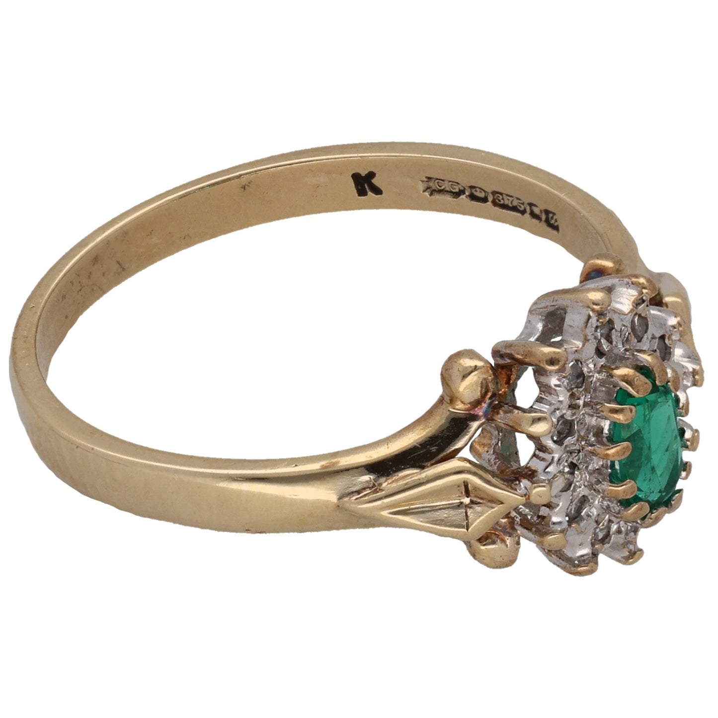 9ct Gold Man Made Emerald & 0.06ct Diamond Dress/Cocktail Ring Size P