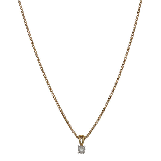 9ct Gold 0.15ct Diamond Solitaire Pendant With Chain