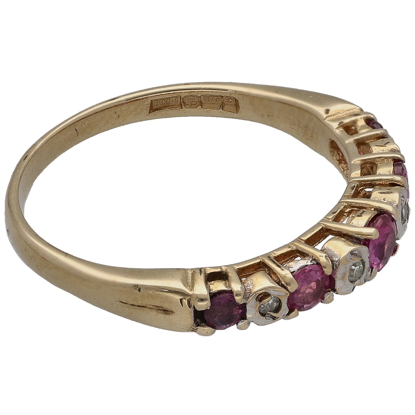 9ct Gold Ruby & 0.02ct Diamond Half Eternity Ring Size K