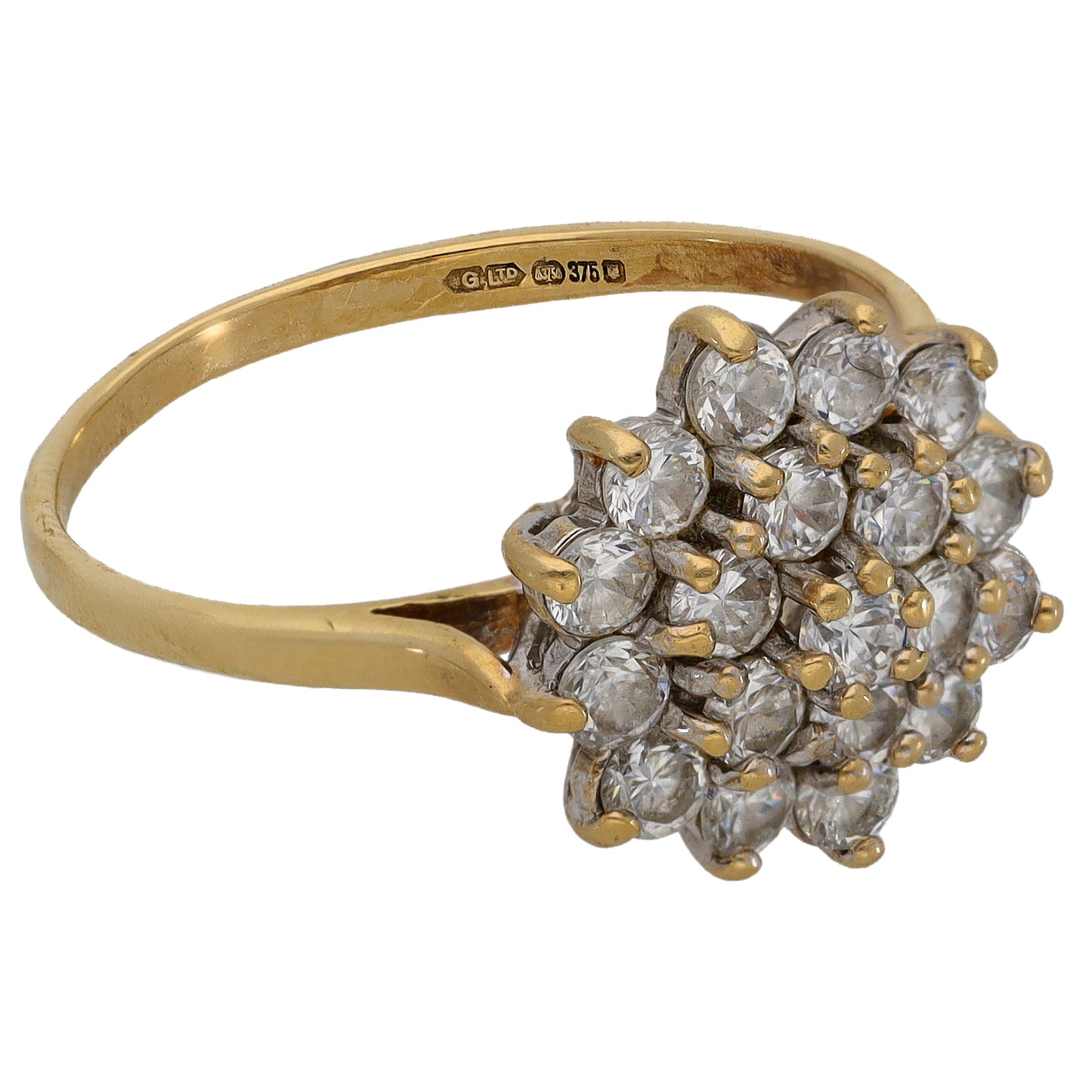 9ct Gold Cubic Zirconia Cluster Ring Size R