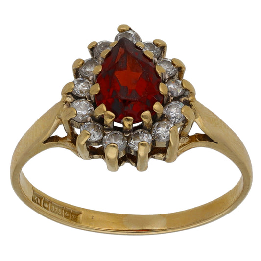 9ct Gold Garnet & Cubic Zirconia Dress/Cocktail Ring Size K