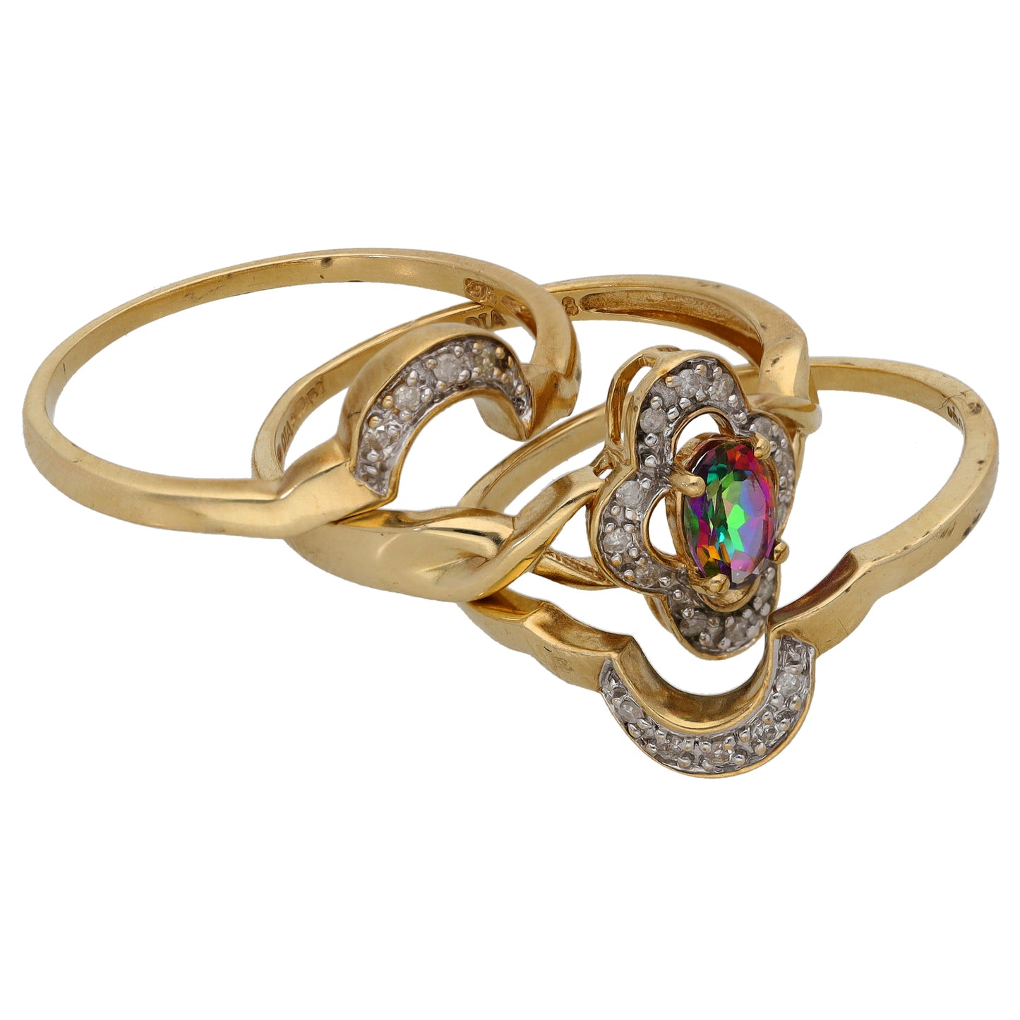9ct Gold Coated Topaz & 0.11ct Diamond Ring Set Size R