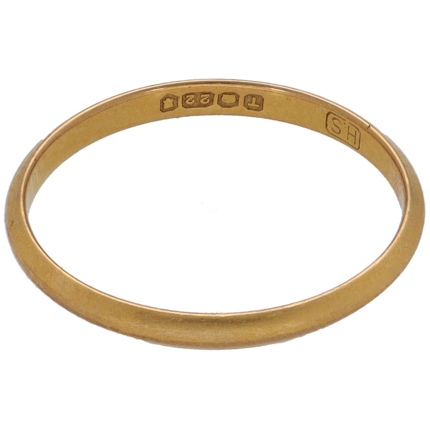 22ct gold wedding ring with smooth band and engraved inside, size O