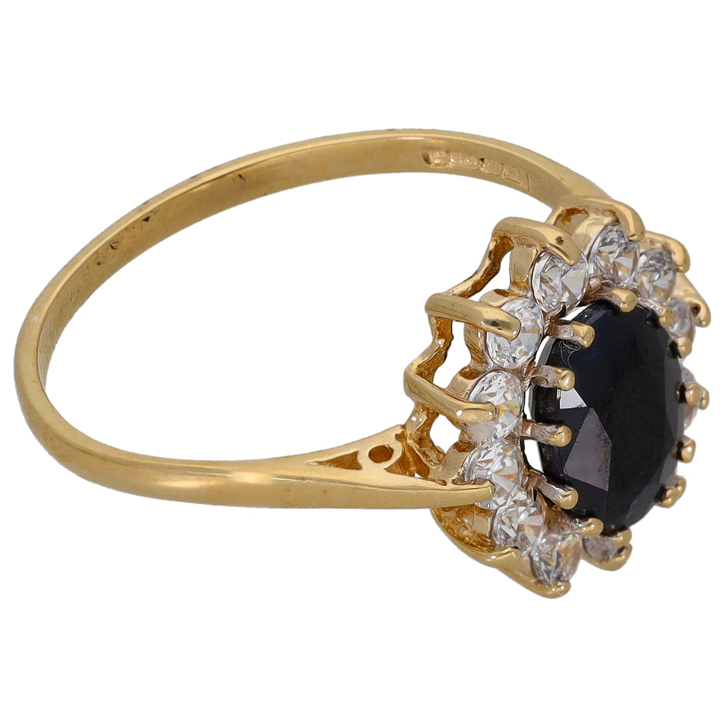 9ct Gold Sapphire & Cubic Zirconia Cluster Ring Size P