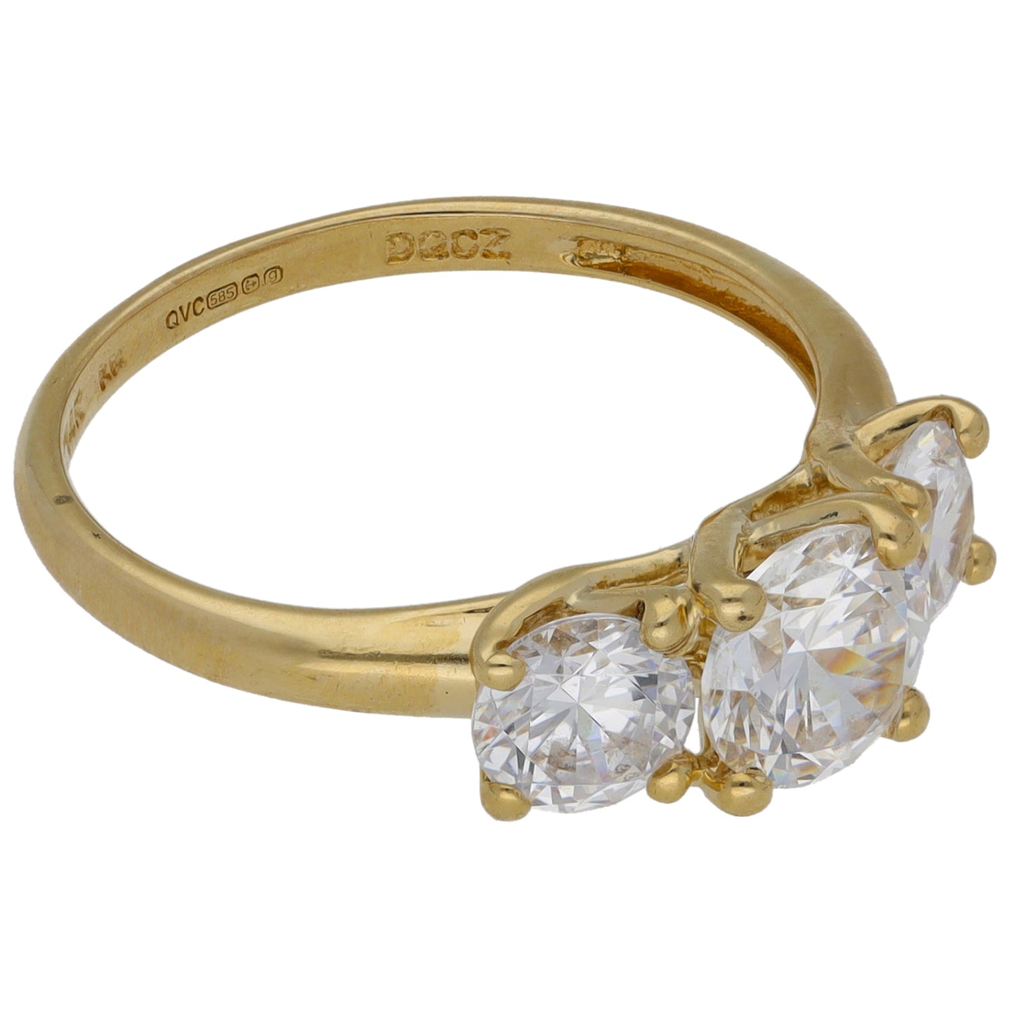 14ct Gold Cubic Zirconia Three Stone Ring Size L