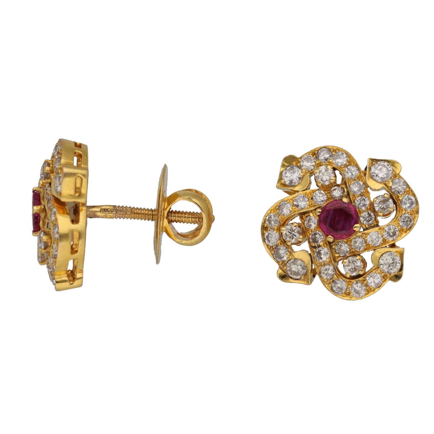 14ct Gold Ruby & 0.82ct Diamond Dress/Cocktail Earrings