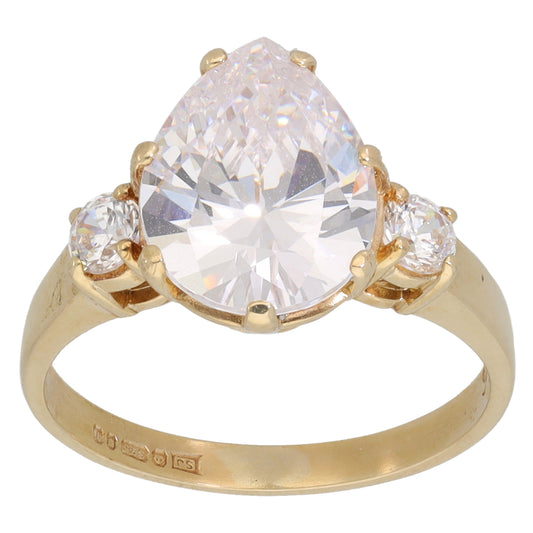 9ct Gold Cubic Zirconia Trilogy Ring Size M