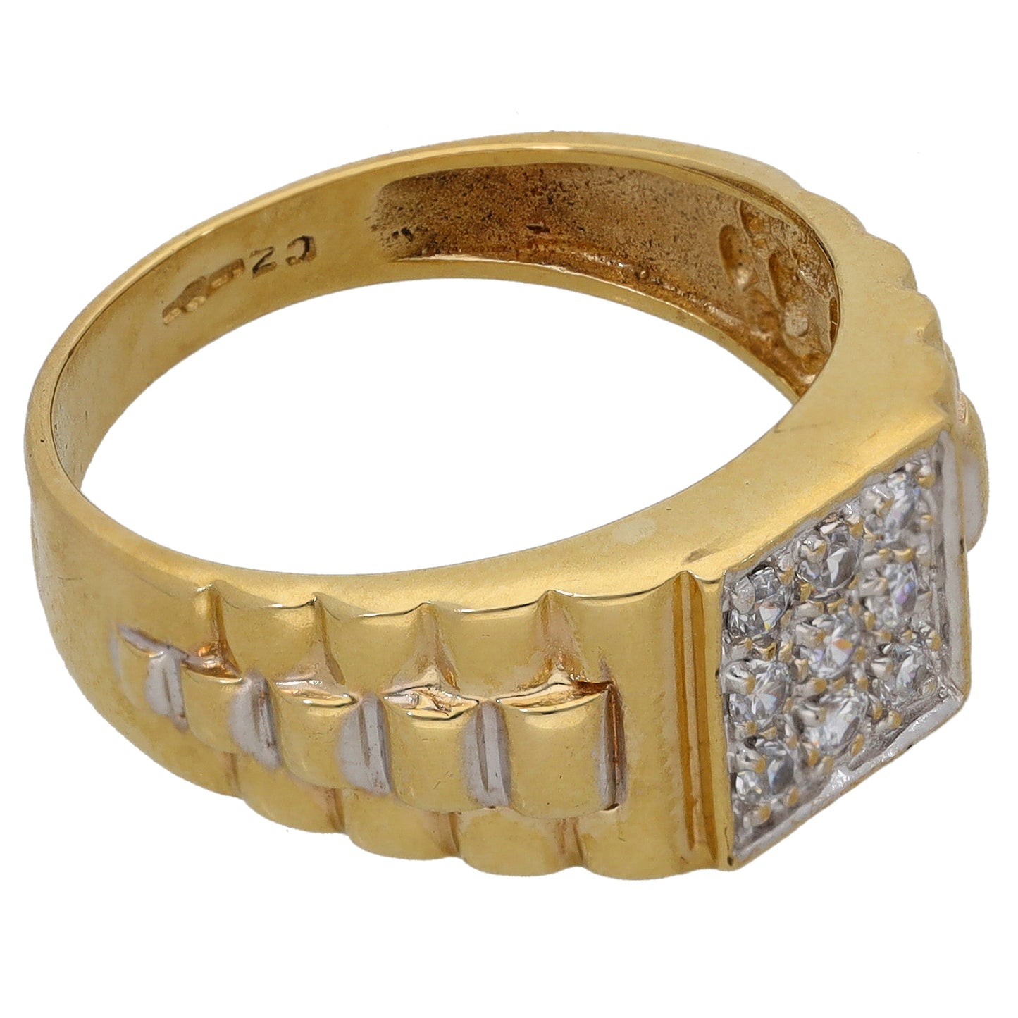 9ct Gold Cubic Zirconia Patterned Signet Ring Size R