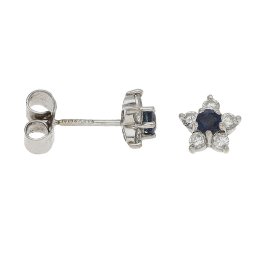 18ct White Gold Sapphire & 0.30ct Diamond Stud Earrings