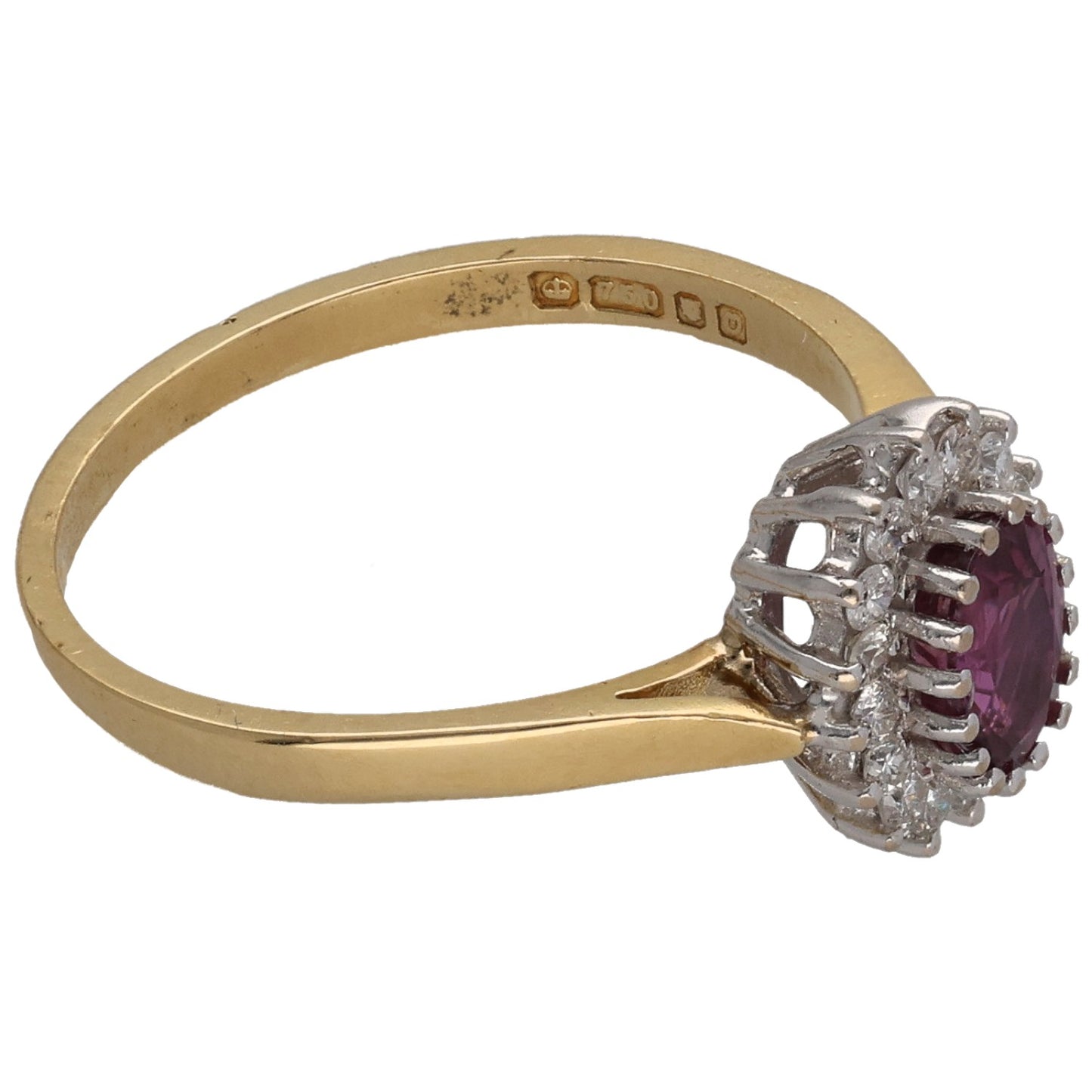 18ct Gold Ruby & 0.16ct Diamond Cluster Ring Size L