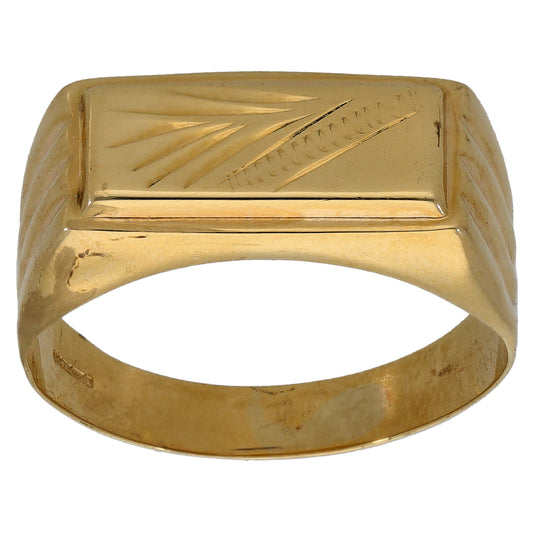 14ct Gold Patterned Signet Ring Size R