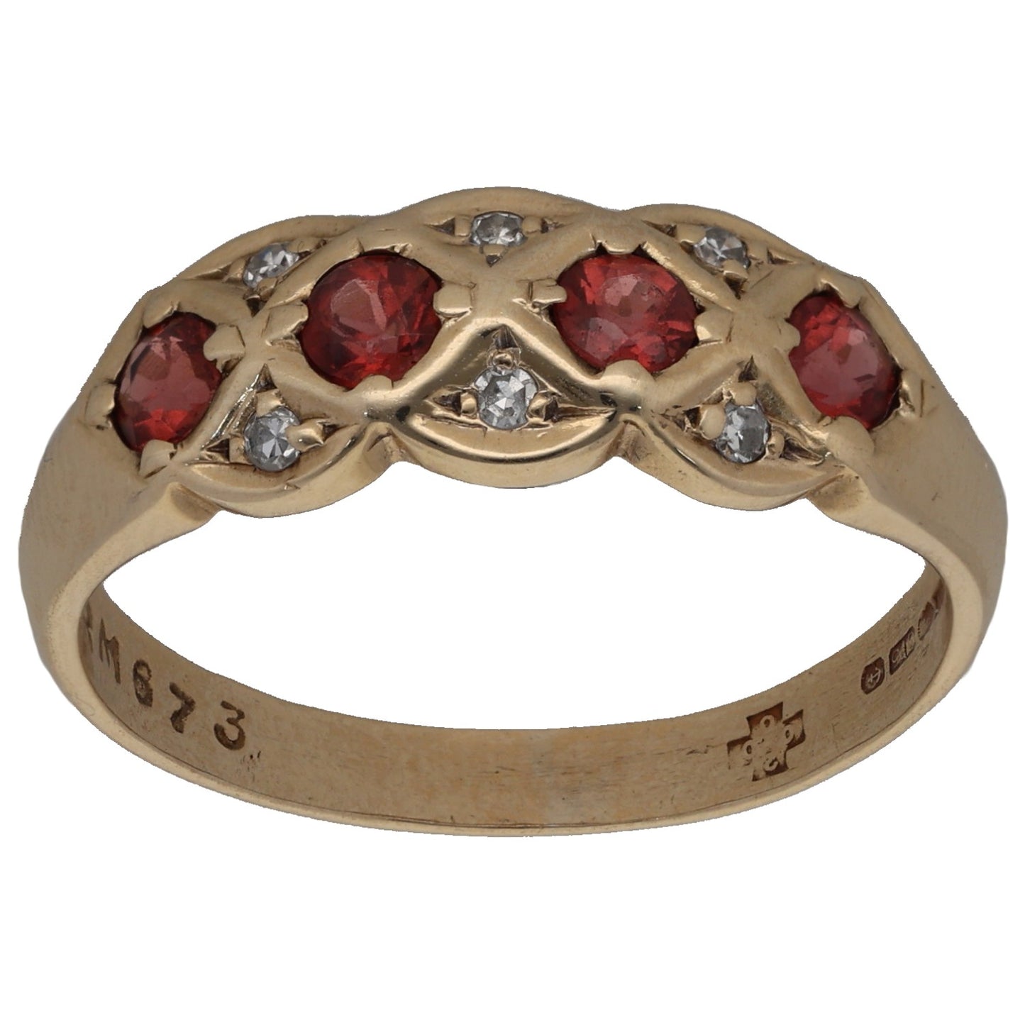 9ct Gold Garnet & 0.06ct Diamond Dress/Cocktail Ring Size P